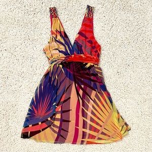 Tropical print Deep V neck flowy dress